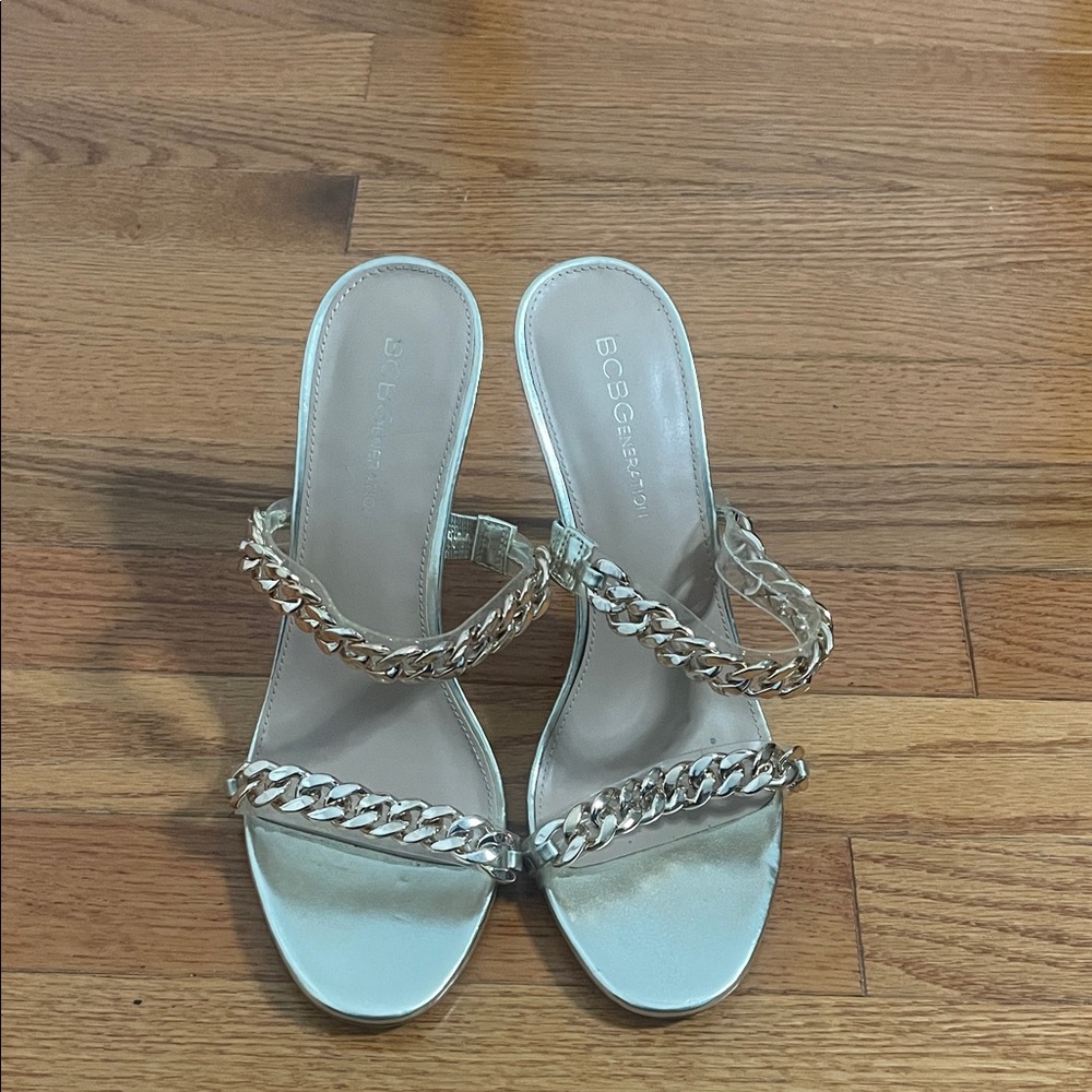 BCBGeneration Silver Chain Strap Heels - image 3